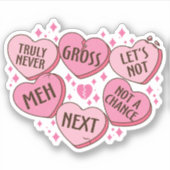 Roze Sarcastisch Anti-Valentijn Snoep Harten Vinyl Sticker (Voorkant)