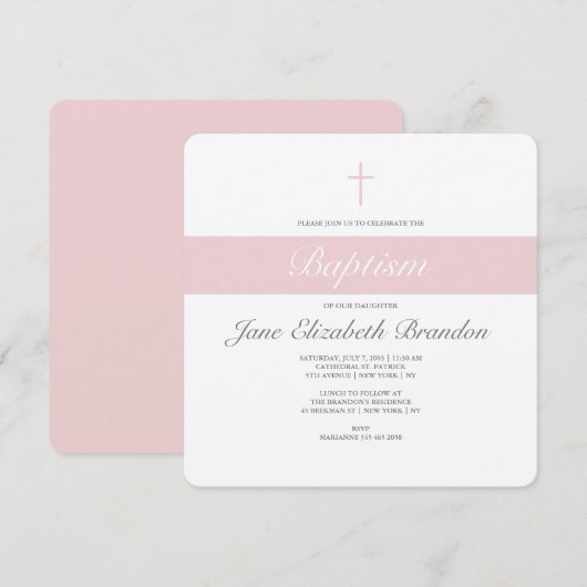 Roze Sash Baptism-uitnodiging Kaart (Voorkant / Achterkant)