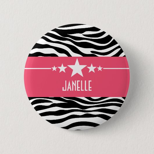 Roze Sassy Star Zebra Button (Voorkant)