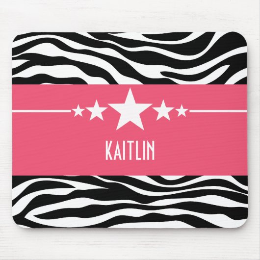 Roze Sassy Star Zebra Mousepad Muismat (Voorkant)