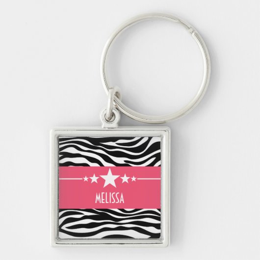 Roze Sassy Star Zebra Premium Sleutelhanger (Voorkant)