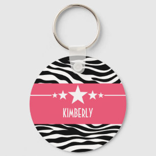 Roze Sassy Star Zebra Sleutelhanger