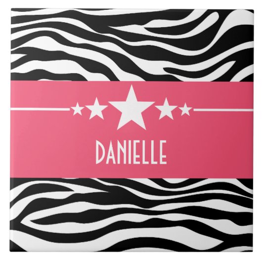 Roze Sassy Star Zebra Tegel Tegeltje (Voorkant)