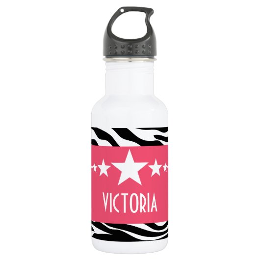 Roze Sassy Star Zebra Waterfles (Voorkant)