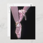 roze satijn ballet toe - schoenen briefkaart (Voorkant / Achterkant)