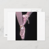 roze satijn ballet toe - schoenen briefkaart (Voorkant / Achterkant)