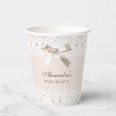 Roze Satijn Bow Regency Wit Kant Baby shower Papieren Bekers (Voorkant)