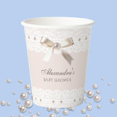 Roze Satijn Bow Regency Wit Kant Baby shower Papieren Bekers