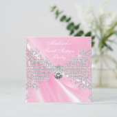 Roze Satijn Diamanten Roze Zoet 16 Verjaardagsfees Kaart (Staand voorkant)