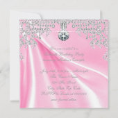 Roze Satijn Diamanten Roze Zoet 16 Verjaardagsfees Kaart (Achterkant)