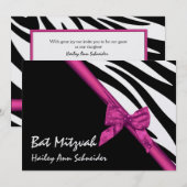 Roze satijn en strepen Bat Mitswa Kaart (Voorkant / Achterkant)