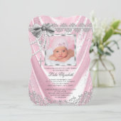 Roze Satijn Foto Doop Doopsel Kaart (Staand voorkant)