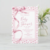 Roze Satijn Lint Elegante Baby Meisje Douche Kaart (Staand voorkant)