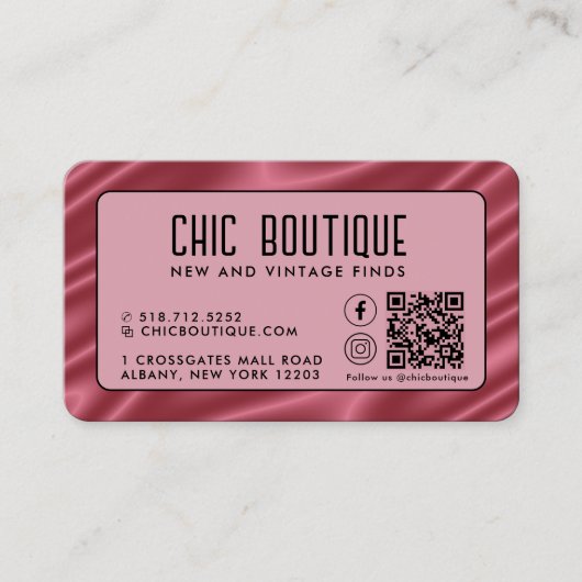 Roze Satijn QR Code Beloning Visitekaartje (Voorkant)