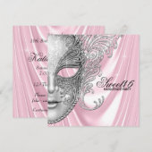 Roze Satijn Sweet 16 Masquerade Party Kaart (Voorkant / Achterkant)