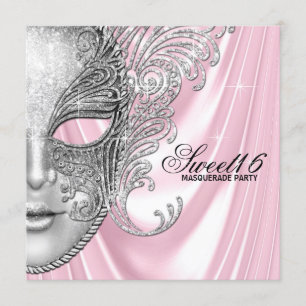 Roze Satijn Sweet 16 Masquerade Party Kaart