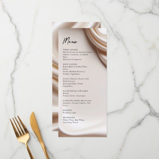 Roze satijnen elegantie trouwmenu menu (Voorkant / Achterkant in situ)
