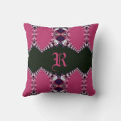 Roze Satijnen Kantontwerp Monogram Kussen (Achterkant)