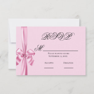 Roze Satijnen Lint Eenvoudige Huwelijksreactie RSVP Kaartje