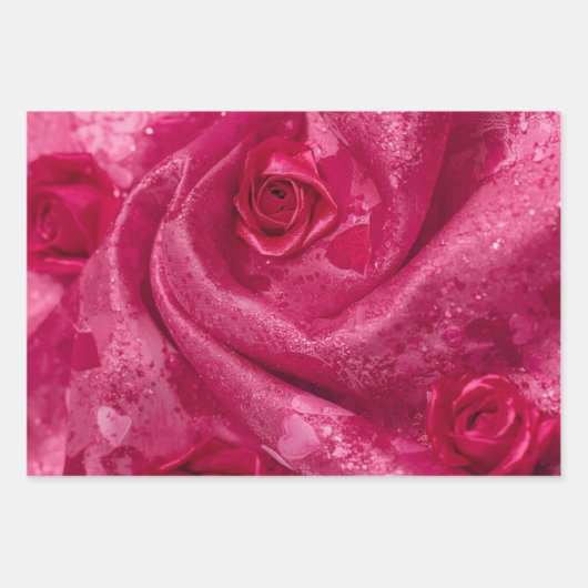 Roze Satijnen Roos Inpakpapier Vel (Voorkant)