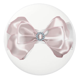 Roze Satijnen Strik Lint & Diamanten Elegant Keramische Knop