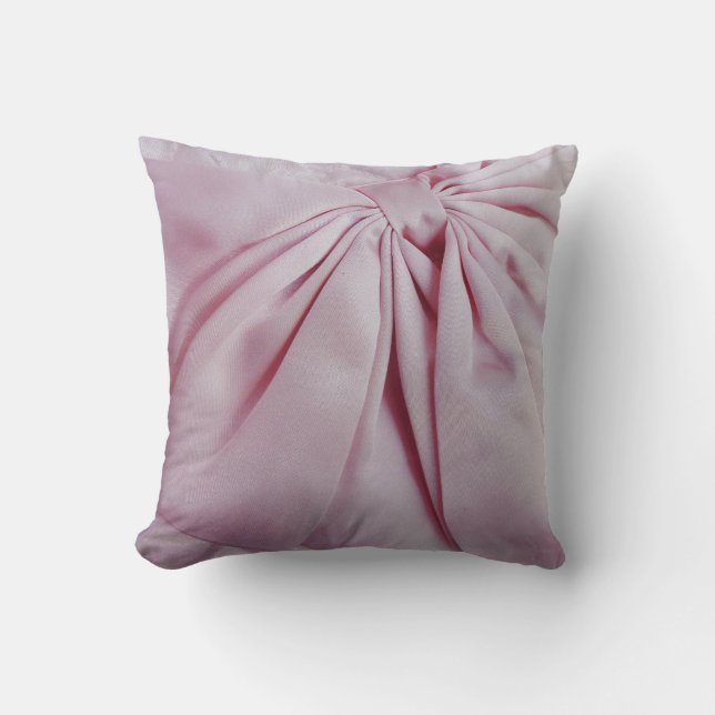 Roze Satin Bow Kussen (Voorkant)