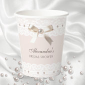 Roze Satin Bow Wit  Lace Vrijgezellenfeest Papieren Bekers