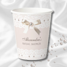 Roze Satin Bow Wit  Lace Vrijgezellenfeest Papieren Bekers