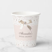 Roze Satin Bow Wit  Lace Vrijgezellenfeest Papieren Bekers (Voorkant)