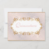 Roze satin en goud, uitnodiging van Quinceanera (Voorkant)