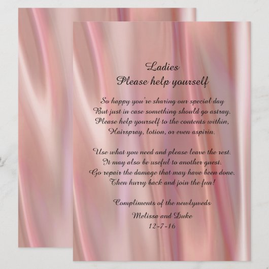 Roze Satin look Weddenschap Kaart (Voorkant / Achterkant)