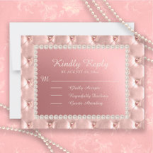 Roze Satin Pearls Quinceañera RSVP Briefkaart