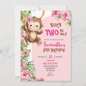 Roze Savannah-aap Born Two Be Wild 2e verjaardag Kaart (Voorkant)