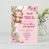 Roze Savannah-aap Born Two Be Wild 2e verjaardag Kaart (Staand voorkant)