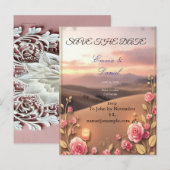 Roze save the date aankondigingskaart (Voorkant / Achterkant)