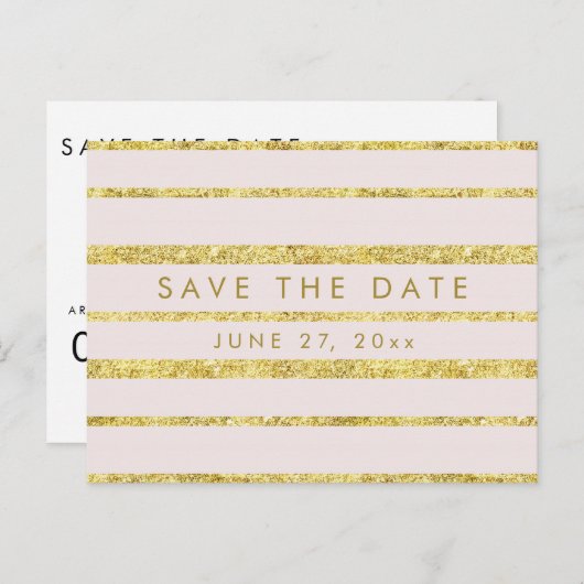 Roze Save The Date ansichtkaart met goud folie-eff Aankondigingskaart (Voorkant / Achterkant)