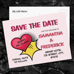 Roze Save the Date-ansichtkaart Romantische stri Briefkaart
