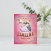 Roze Save The Date - Florida kaart met mooie vogel (Staand voorkant)