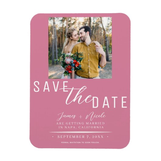 Roze Save the Date Foto Bruiloft Magneet (Verticaal)