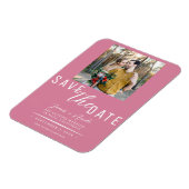 Roze Save the Date Foto Bruiloft Magneet (Linkerzijde)