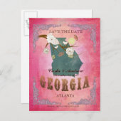 Roze Save The Date - Georgia kaart met mooie vogel (Voorkant / Achterkant)