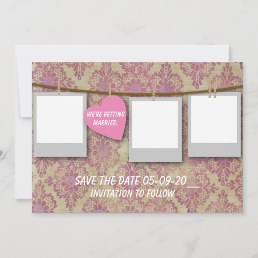 Roze Save The Date Kaart (Voorkant)