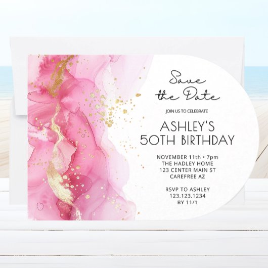 Roze Save the Date Moderne 50e verjaardag Kaart