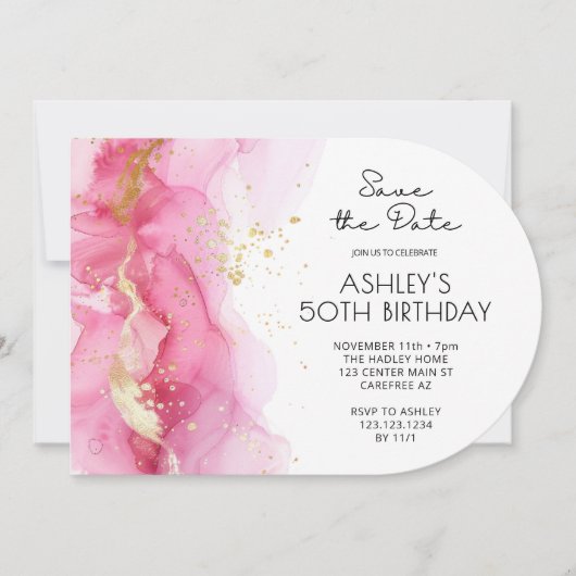 Roze Save the Date Moderne 50e verjaardag Kaart (Voorkant)
