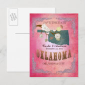 Roze Save the Date - Oklahoma Kaart met prachtige (Voorkant / Achterkant)