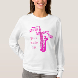 Roze Saxofoon & Noten Spelen een Melodie Voor leve T-shirt