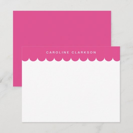 Roze Scallop Border Modern Stationery notitiekaart Kaart (Voorkant / Achterkant)