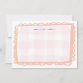 Roze Scallop Gingham Persoonlijke naam Notitiekaartje (Voorkant)