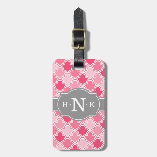 Roze Scallop-patroon Grijs Monogram Bagagelabel (Voorkant verticaal)