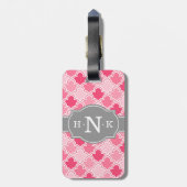 Roze Scallop-patroon Grijs Monogram Bagagelabel (Achterkant verticaal)